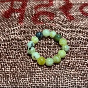 Turquoise Yellow Beaded Stretchy Ring Handmade